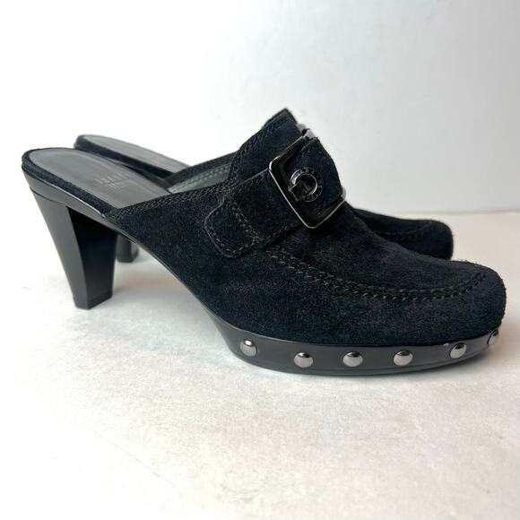 Stuart Weitzman Double Agent Black Suede Studded Mule Clogs Heels Sz 6.5 - Picture 1 of 10